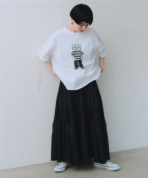 manana suerte(マニャーナスエルテ)の「モノトーンCATモチーフTシャツ(Tシャツ/カットソー・レディース・ホワイト・FREE)」の6枚目の写真