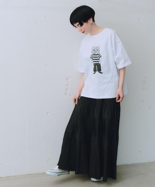 manana suerte(マニャーナスエルテ)の「モノトーンCATモチーフTシャツ(Tシャツ/カットソー・レディース・ホワイト・FREE)」の7枚目の写真