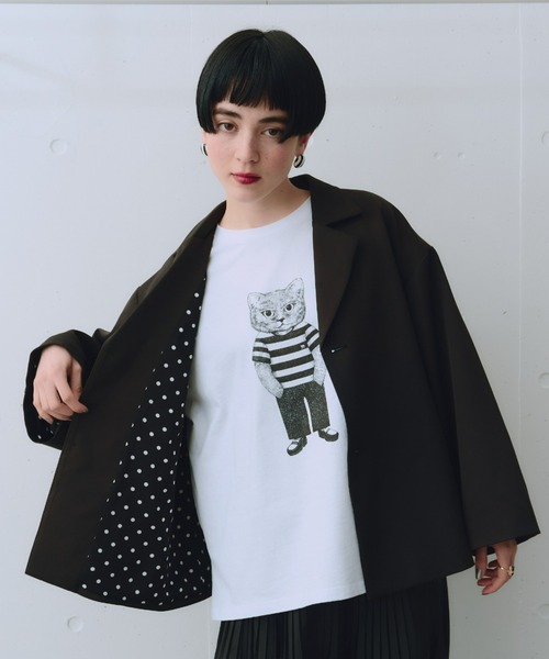 manana suerte(マニャーナスエルテ)の「モノトーンCATモチーフTシャツ(Tシャツ/カットソー・レディース・ホワイト・FREE)」の11枚目の写真
