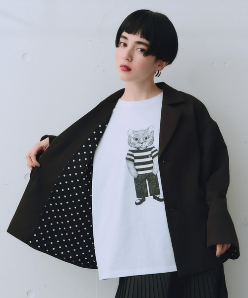 manana suerte(マニャーナスエルテ)の「モノトーンCATモチーフTシャツ(Tシャツ/カットソー・レディース・ホワイト・FREE)」の18枚目の写真
