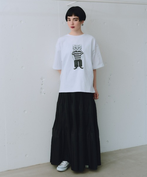 manana suerte(マニャーナスエルテ)の「モノトーンCATモチーフTシャツ(Tシャツ/カットソー・レディース・ホワイト・FREE)」の16枚目の写真