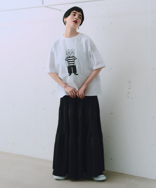 manana suerte(マニャーナスエルテ)の「モノトーンCATモチーフTシャツ(Tシャツ/カットソー・レディース・ホワイト・FREE)」の17枚目の写真