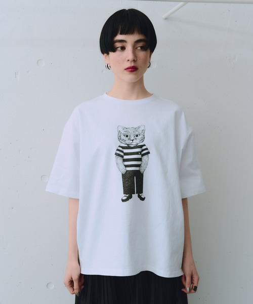 manana suerte(マニャーナスエルテ)の「モノトーンCATモチーフTシャツ(Tシャツ/カットソー・レディース・ホワイト・FREE)」の14枚目の写真