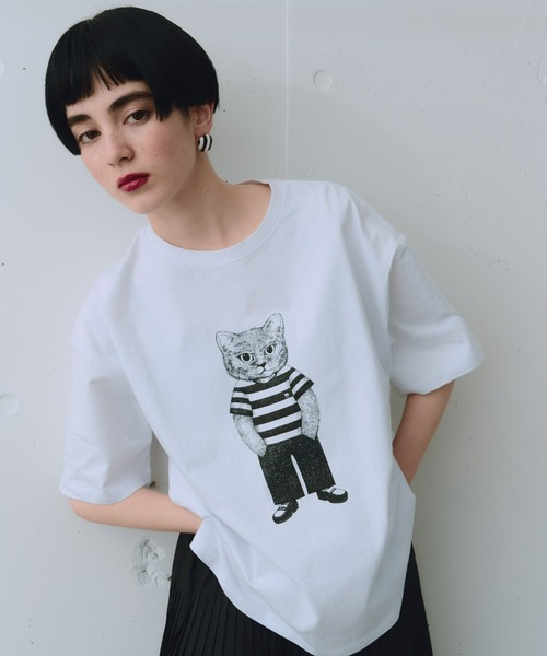 manana suerte(マニャーナスエルテ)の「モノトーンCATモチーフTシャツ(Tシャツ/カットソー・レディース・ホワイト・FREE)」の15枚目の写真