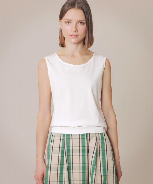 MACKINTOSH LONDON（マッキントッシュ ロンドン）の「【SUPER FINE LAB.】パウダーシュガーコットンノースリーブプルオーバー（Tシャツ/カットソー・レディース・オフホワイト/ネイビー・38）」の2枚目の写真