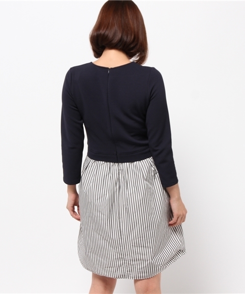 OUTLET（アウトレット）の「【Chez toi】リップルSTR切替ワンピース（ワンピース・レディース・ネイビー/オフホワイト・FREE）」の10枚目の写真