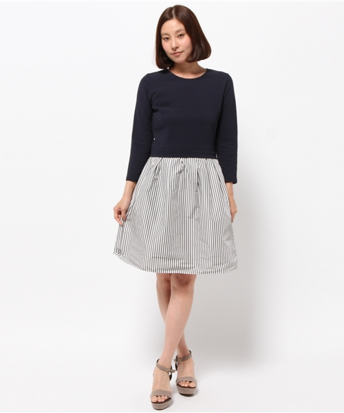OUTLET（アウトレット）の「【Chez toi】リップルSTR切替ワンピース（ワンピース・レディース・ネイビー/オフホワイト・FREE）」の11枚目の写真
