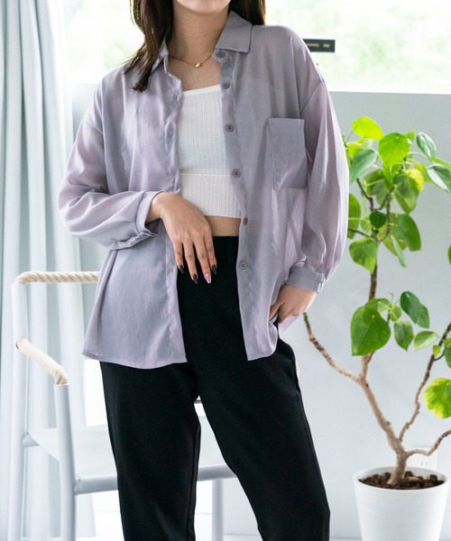 LAC-VERT（ラック・ヴェール）の「ニュアンスカラーシアーシャツ（シャツ/ブラウス・レディース・アイボリー/スモークピンク/ダークグリーン/グレー/ベージュ/パープル/モカ/ライトグレー・FREE）」の11枚目の写真