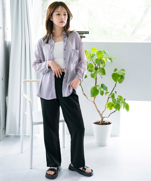 LAC-VERT（ラック・ヴェール）の「ニュアンスカラーシアーシャツ（シャツ/ブラウス・レディース・アイボリー/スモークピンク/ダークグリーン/グレー/ベージュ/パープル/モカ/ライトグレー・FREE）」の12枚目の写真