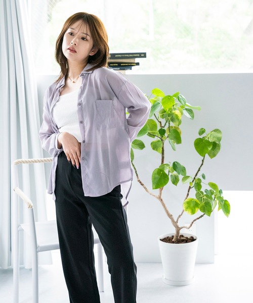 LAC-VERT（ラック・ヴェール）の「ニュアンスカラーシアーシャツ（シャツ/ブラウス・レディース・アイボリー/スモークピンク/ダークグリーン/グレー/ベージュ/パープル/モカ/ライトグレー・FREE）」の14枚目の写真