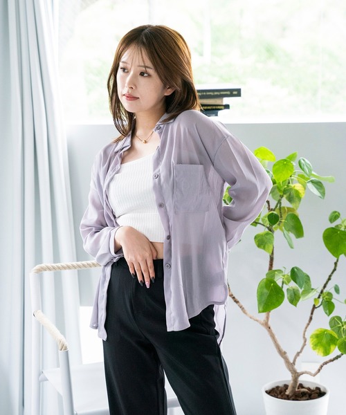 LAC-VERT（ラック・ヴェール）の「ニュアンスカラーシアーシャツ（シャツ/ブラウス・レディース・アイボリー/スモークピンク/ダークグリーン/グレー/ベージュ/パープル/モカ/ライトグレー・FREE）」の15枚目の写真