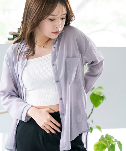 LAC-VERT（ラック・ヴェール）の「ニュアンスカラーシアーシャツ（シャツ/ブラウス・レディース・アイボリー/スモークピンク/ダークグリーン/グレー/ベージュ/パープル/モカ/ライトグレー・FREE）」の16枚目の写真