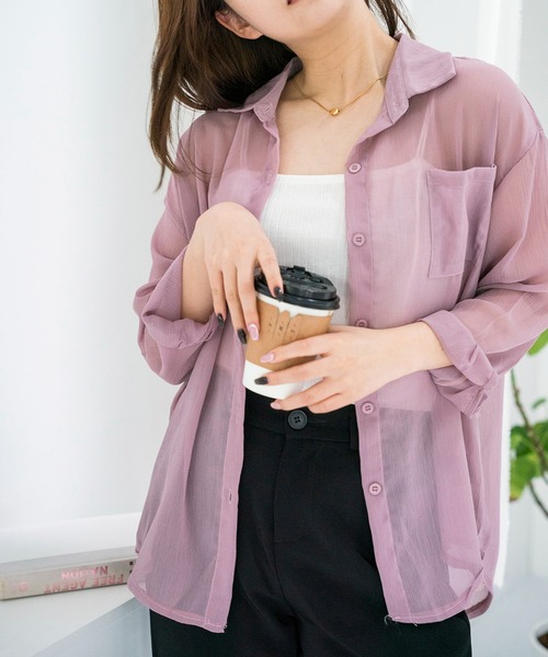 LAC-VERT（ラック・ヴェール）の「ニュアンスカラーシアーシャツ（シャツ/ブラウス・レディース・アイボリー/スモークピンク/ダークグリーン/グレー/ベージュ/パープル/モカ/ライトグレー・FREE）」の17枚目の写真