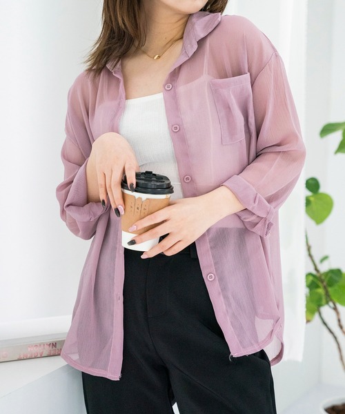 LAC-VERT（ラック・ヴェール）の「ニュアンスカラーシアーシャツ（シャツ/ブラウス・レディース・アイボリー/スモークピンク/ダークグリーン/グレー/ベージュ/パープル/モカ/ライトグレー・FREE）」の20枚目の写真
