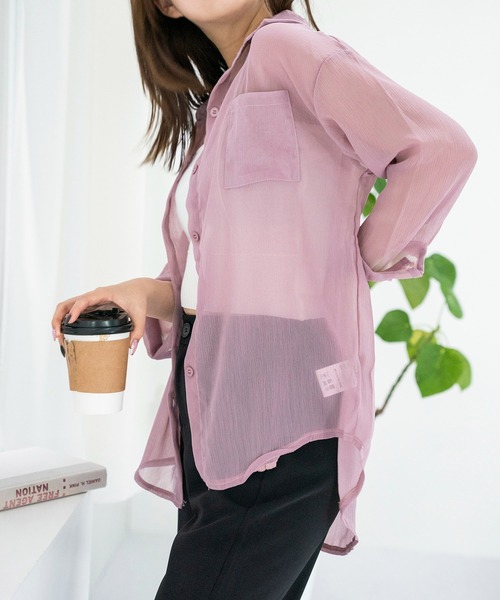 LAC-VERT（ラック・ヴェール）の「ニュアンスカラーシアーシャツ（シャツ/ブラウス・レディース・アイボリー/スモークピンク/ダークグリーン/グレー/ベージュ/パープル/モカ/ライトグレー・FREE）」の21枚目の写真