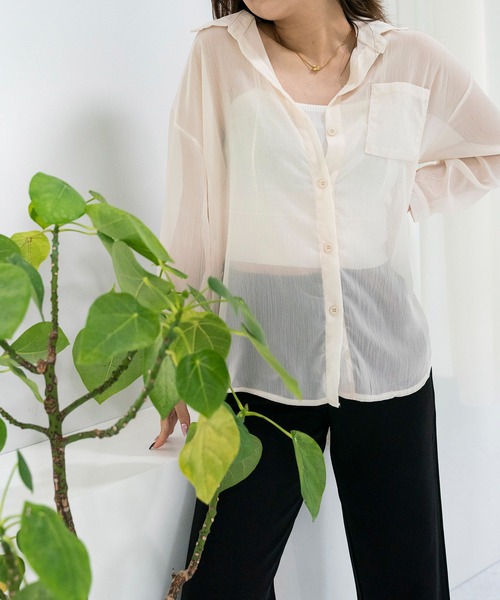 LAC-VERT（ラック・ヴェール）の「ニュアンスカラーシアーシャツ（シャツ/ブラウス・レディース・アイボリー/スモークピンク/ダークグリーン/グレー/ベージュ/パープル/モカ/ライトグレー・FREE）」の19枚目の写真