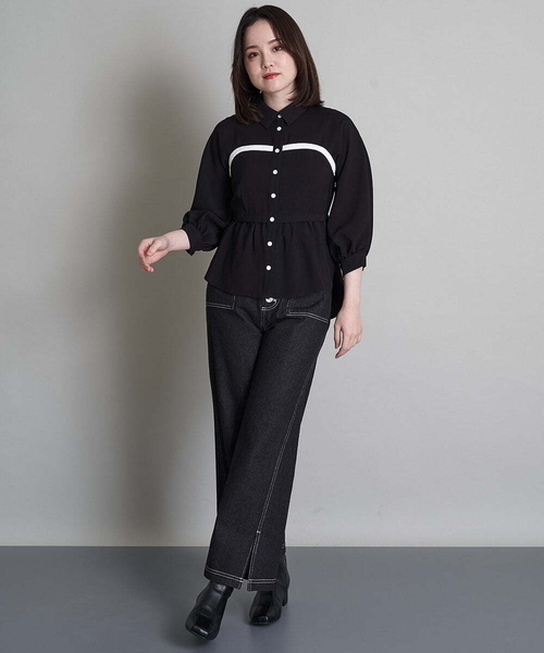 A de a.v.v(アードアー・ヴェ・ヴェ)の「レイヤードバイカラーブラウス(シャツ/ブラウス・レディース・ブラック/ベージュ・36/38)」の6枚目の写真