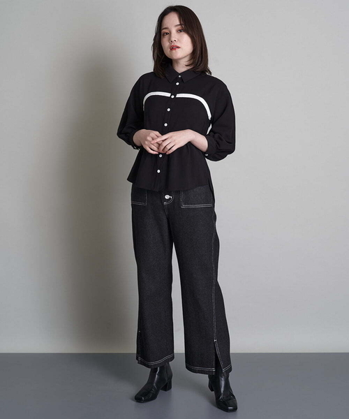 A de a.v.v(アードアー・ヴェ・ヴェ)の「レイヤードバイカラーブラウス(シャツ/ブラウス・レディース・ブラック/ベージュ・36/38)」の7枚目の写真