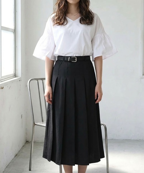 NinaetLina（ニナエリナ）の「フレアスリーブ半袖カットソー（Tシャツ/カットソー・レディース・ブラック/ホワイト/モカ/オレンジ/グリーン・L/M）」の12枚目の写真