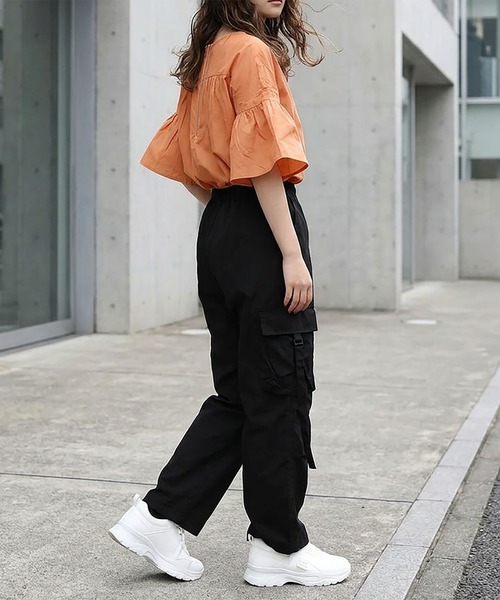 NinaetLina（ニナエリナ）の「フレアスリーブ半袖カットソー（Tシャツ/カットソー・レディース・ブラック/ホワイト/モカ/オレンジ/グリーン・L/M）」の17枚目の写真