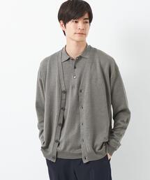 green label relaxing | リネンポリエステル プレーティング Vネックカーディガン-ウォッシャブル-(Tシャツ/カットソー)