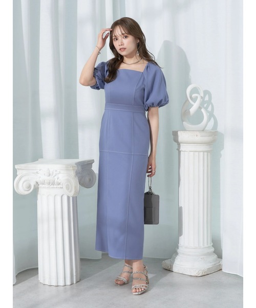 earth music&ecology(アースミュージックアンドエコロジー)の「配色ステッチパフスリーブワンピース(ワンピース・レディース・ブラック/サックスブルー/モカ・S/M)」の17枚目の写真