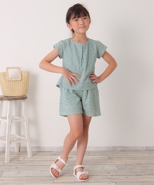 ikka(イッカ)の「【セットアップ対応】コットンレースブラウス(120~160cm)(シャツ/ブラウス・キッズ・チャコールグレー/ミント・120/130/140/150/160)」の4枚目の写真