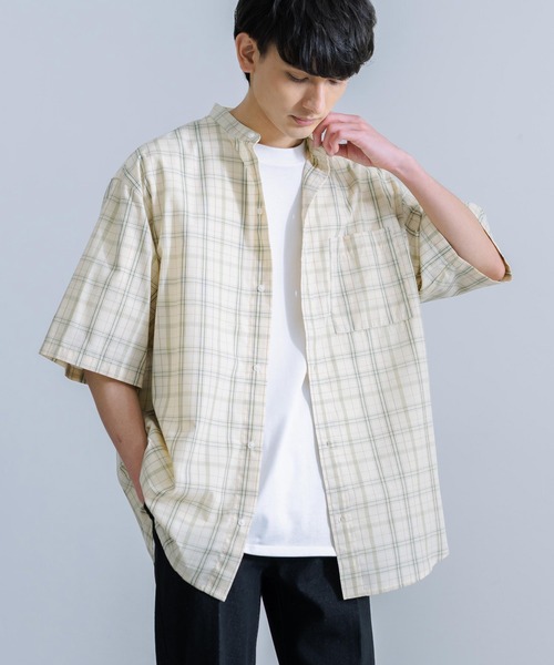 Rocky Monroe(ロッキーモンロー)の「オーバーサイズ ブロードチェック ノーカラー半袖シャツ(シャツ/ブラウス・メンズ・ベージュ系/オレンジ系/グレー系/パープル系・M/L)」の9枚目の写真