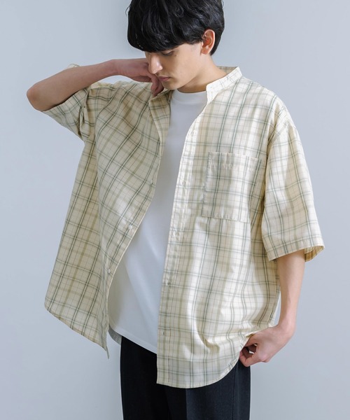 Rocky Monroe(ロッキーモンロー)の「オーバーサイズ ブロードチェック ノーカラー半袖シャツ(シャツ/ブラウス・メンズ・ベージュ系/オレンジ系/グレー系/パープル系・M/L)」の10枚目の写真