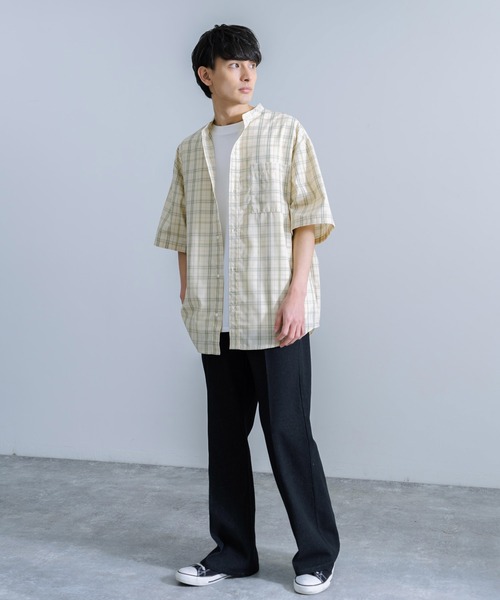 Rocky Monroe(ロッキーモンロー)の「オーバーサイズ ブロードチェック ノーカラー半袖シャツ(シャツ/ブラウス・メンズ・ベージュ系/オレンジ系/グレー系/パープル系・M/L)」の11枚目の写真