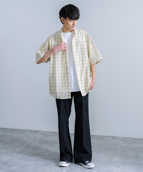 Rocky Monroe(ロッキーモンロー)の「オーバーサイズ ブロードチェック ノーカラー半袖シャツ(シャツ/ブラウス・メンズ・ベージュ系/オレンジ系/グレー系/パープル系・M/L)」の12枚目の写真