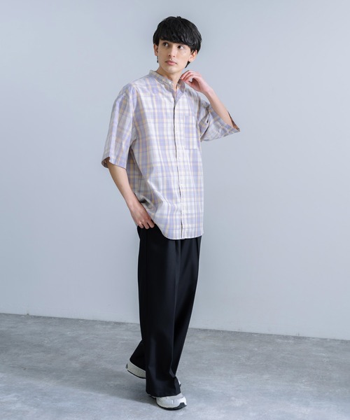 Rocky Monroe(ロッキーモンロー)の「オーバーサイズ ブロードチェック ノーカラー半袖シャツ(シャツ/ブラウス・メンズ・ベージュ系/オレンジ系/グレー系/パープル系・M/L)」の16枚目の写真
