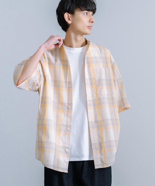 Rocky Monroe(ロッキーモンロー)の「オーバーサイズ ブロードチェック ノーカラー半袖シャツ(シャツ/ブラウス・メンズ・ベージュ系/オレンジ系/グレー系/パープル系・M/L)」の17枚目の写真