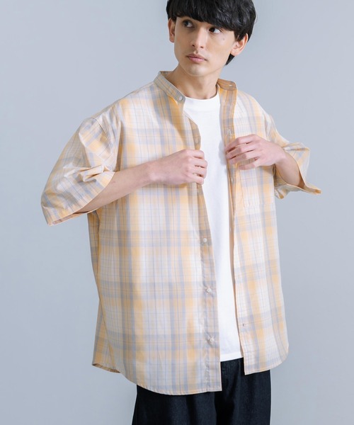 Rocky Monroe(ロッキーモンロー)の「オーバーサイズ ブロードチェック ノーカラー半袖シャツ(シャツ/ブラウス・メンズ・ベージュ系/オレンジ系/グレー系/パープル系・M/L)」の18枚目の写真