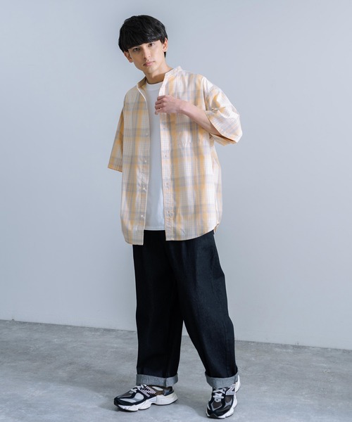 Rocky Monroe(ロッキーモンロー)の「オーバーサイズ ブロードチェック ノーカラー半袖シャツ(シャツ/ブラウス・メンズ・ベージュ系/オレンジ系/グレー系/パープル系・M/L)」の19枚目の写真