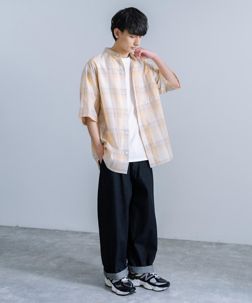 Rocky Monroe(ロッキーモンロー)の「オーバーサイズ ブロードチェック ノーカラー半袖シャツ(シャツ/ブラウス・メンズ・ベージュ系/オレンジ系/グレー系/パープル系・M/L)」の20枚目の写真