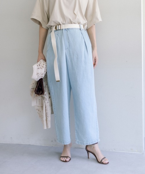 PUAL CE CIN（ピュアルセシン）の「綿麻デニムベルト付きパンツ（デニムパンツ・レディース・サックスブルー/ブルー・FREE）」の4枚目の写真