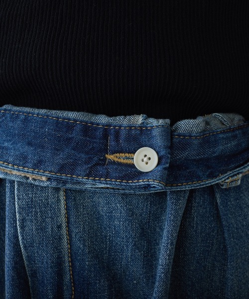 PUAL CE CIN（ピュアルセシン）の「綿麻デニムベルト付きパンツ（デニムパンツ・レディース・サックスブルー/ブルー・FREE）」の7枚目の写真