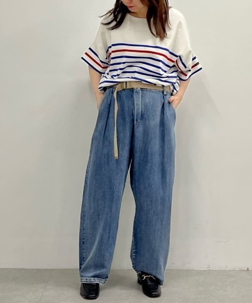 PUAL CE CIN（ピュアルセシン）の「綿麻デニムベルト付きパンツ