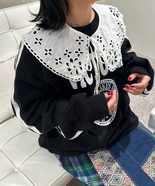kutir(クティール)の「フラワー刺繍付け襟(付け襟・レディース・ブラック/ホワイト・FREE)」の1枚目の写真