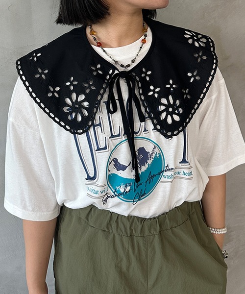 kutir(クティール)の「フラワー刺繍付け襟(付け襟・レディース・ブラック/ホワイト・FREE)」の2枚目の写真