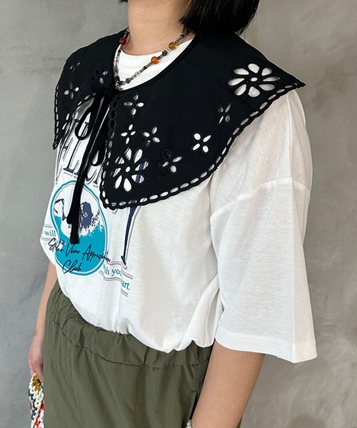 kutir(クティール)の「フラワー刺繍付け襟(付け襟・レディース・ブラック/ホワイト・FREE)」の9枚目の写真