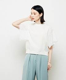 【nota】フレアーヘリンボーンレース袖トップス
