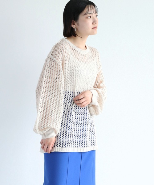cepo（セポ）の「ドットメッシュ リンキングニット（ニット/セーター・レディース・イエロー/オフホワイト/ダークブラウン・M）」の2枚目の写真
