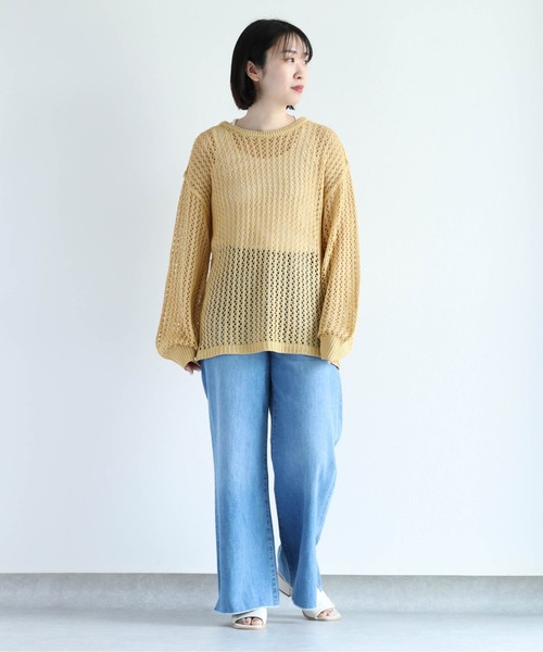 cepo（セポ）の「ドットメッシュ リンキングニット（ニット/セーター・レディース・イエロー/オフホワイト/ダークブラウン・M）」の9枚目の写真