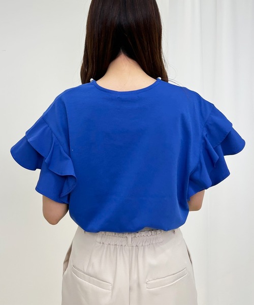 INGNI(イング)の「襟パール付き/袖フリル半袖Tシャツ(Tシャツ/カットソー・レディース・ブラック/オフホワイト/ブルー/マスタード・M)」の16枚目の写真