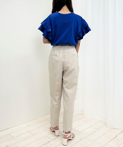 INGNI(イング)の「襟パール付き/袖フリル半袖Tシャツ(Tシャツ/カットソー・レディース・ブラック/オフホワイト/ブルー/マスタード・M)」の6枚目の写真