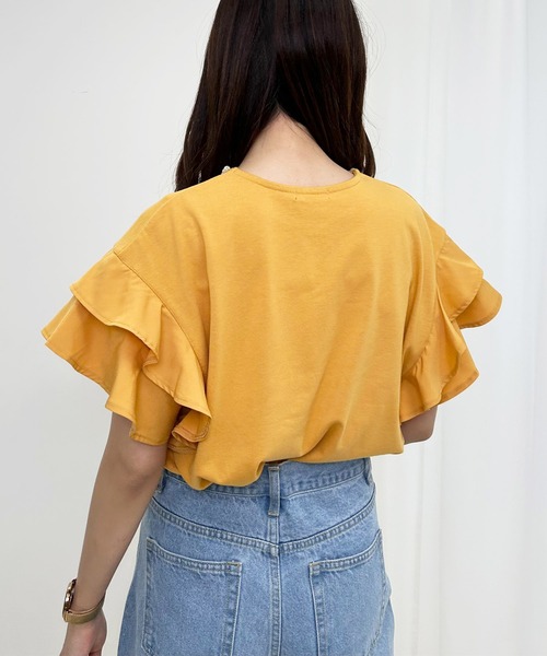 INGNI(イング)の「襟パール付き/袖フリル半袖Tシャツ(Tシャツ/カットソー・レディース・ブラック/オフホワイト/ブルー/マスタード・M)」の13枚目の写真