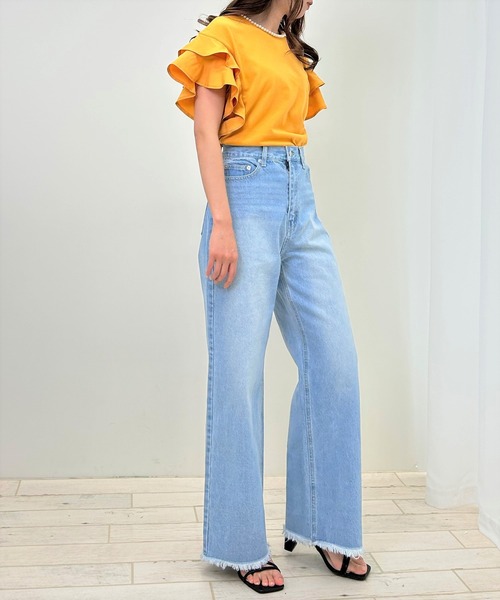 INGNI(イング)の「襟パール付き/袖フリル半袖Tシャツ(Tシャツ/カットソー・レディース・ブラック/オフホワイト/ブルー/マスタード・M)」の11枚目の写真