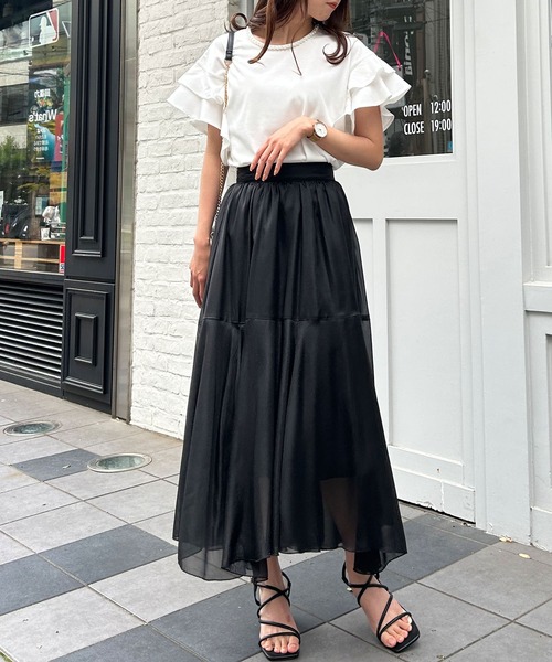 INGNI(イング)の「襟パール付き/袖フリル半袖Tシャツ(Tシャツ/カットソー・レディース・ブラック/オフホワイト/ブルー/マスタード・M)」の18枚目の写真